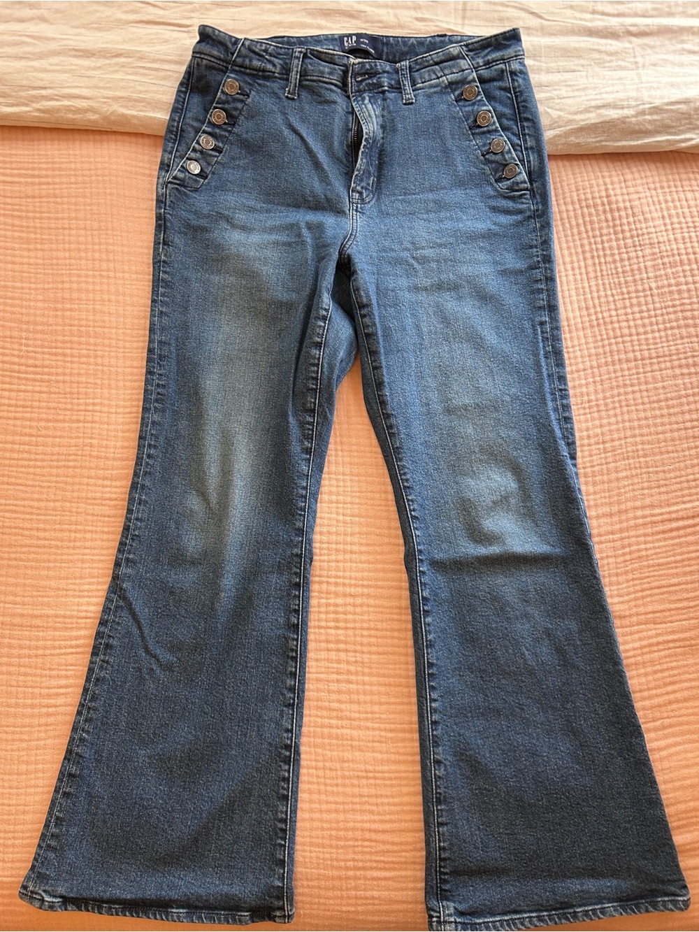GAP Blue Denim Flare Jeans with Button-Trim Pockets